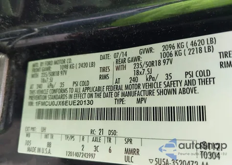 2014 Ford Escape Titanium из США, поврежденный, VIN 1FMCU0JX6EUE20130